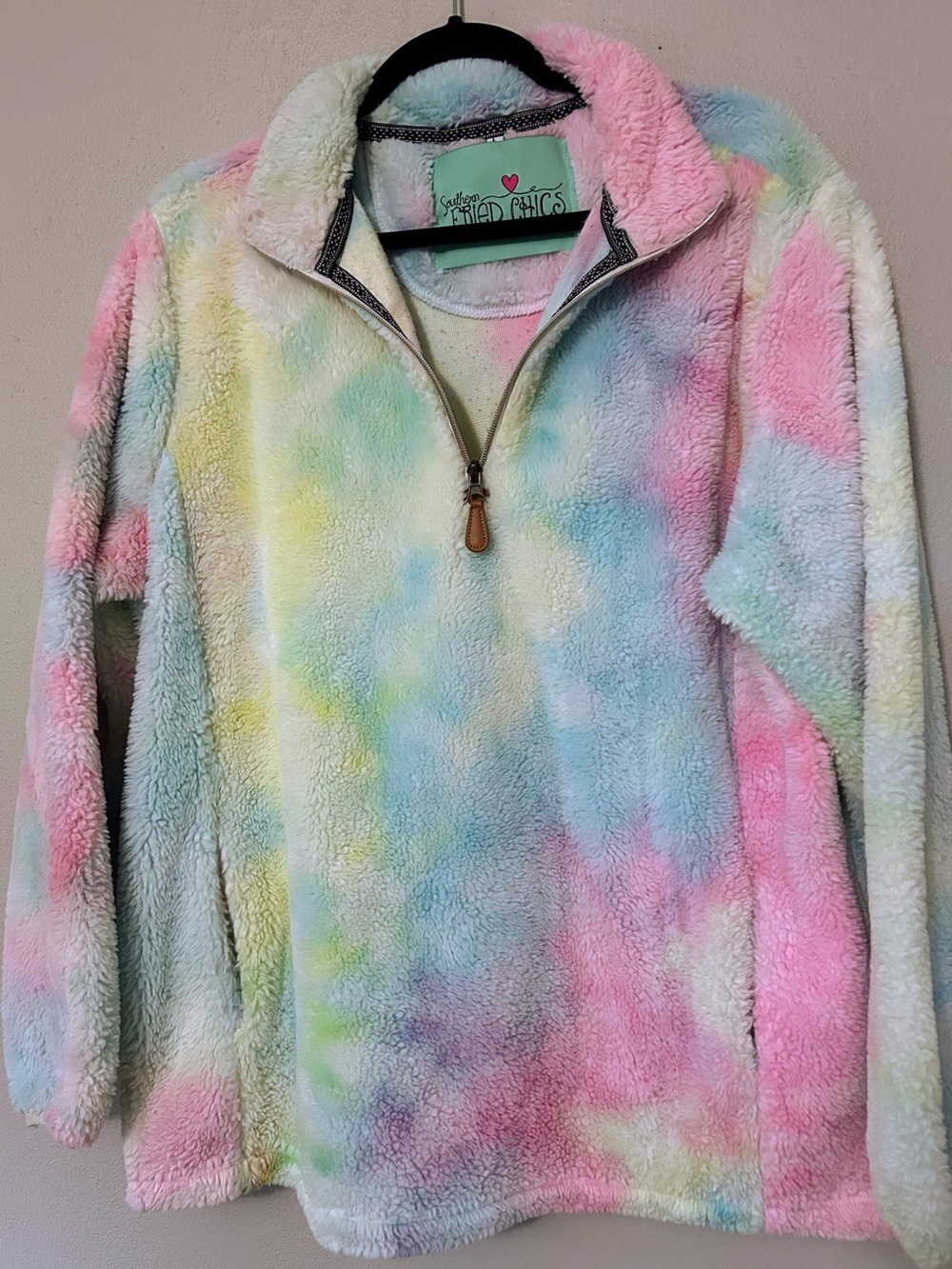 Southern Fried Chics Cozy Pastel Tie-Dye Fleece 1/4 Zip Pullover